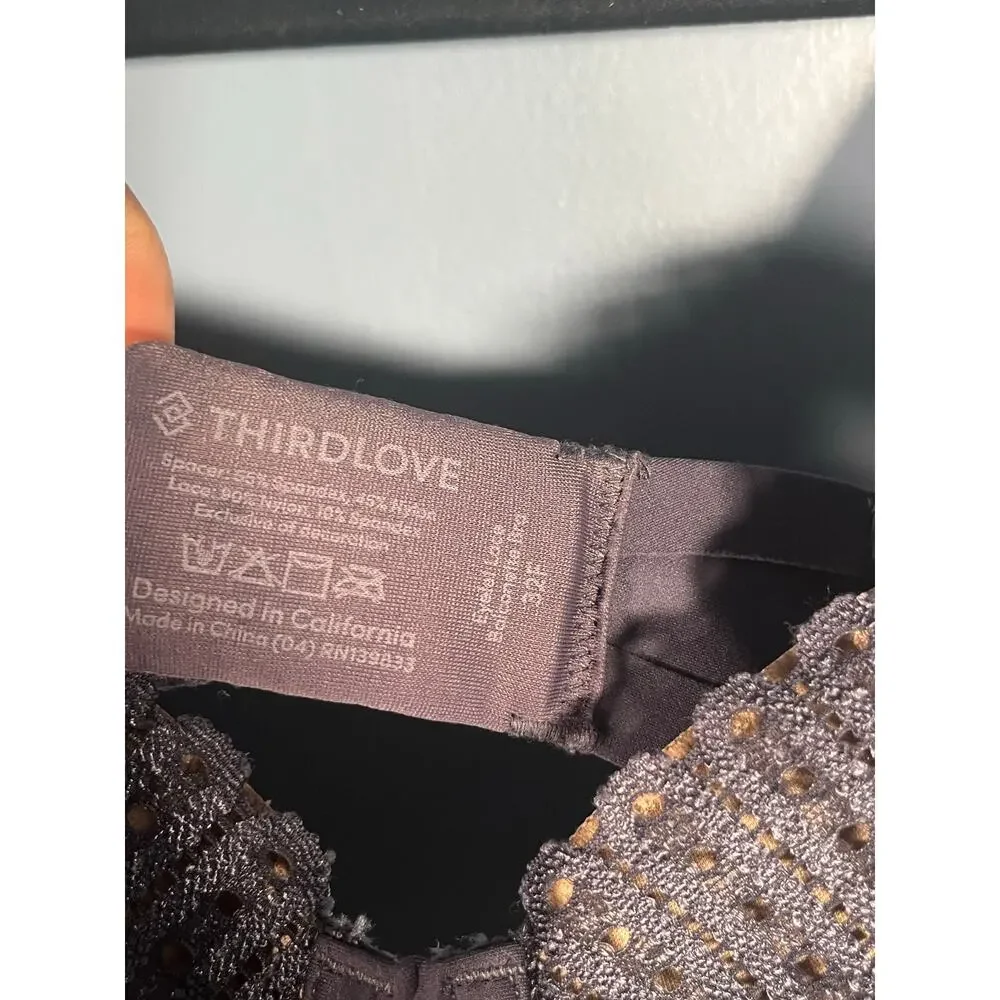 ThirdLove Eyelet Balconette Bra 32F Plum Lace Lift Underwire Support